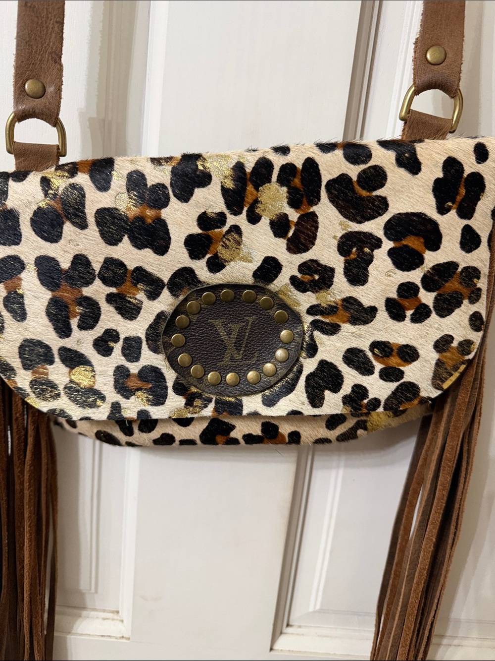 Leopard Print Fringe Crossbody Bag - Brown - Picture 2 of 5